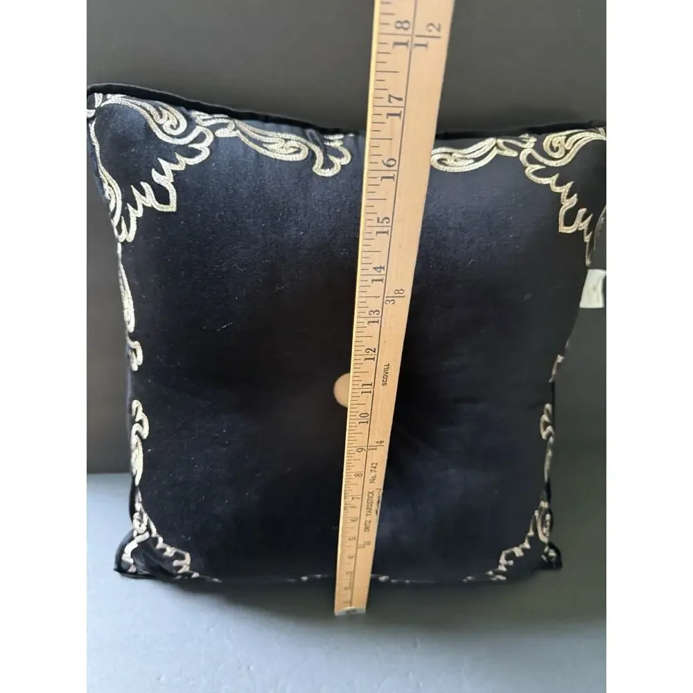 Royal Velvet Decorative Pillow Regency Black Gold Embroidered Square Modernist